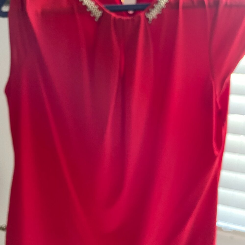 Womens Liz Claiborne Cap Sleeve Top with Silver Embellishments - Petite Large